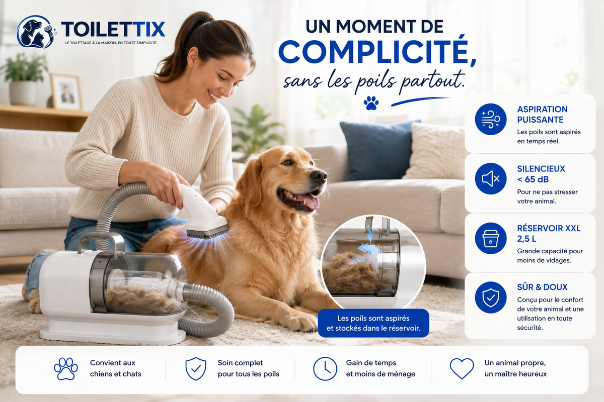 Kit de toilettage aspirant 6-en-1 pour chiens et chats