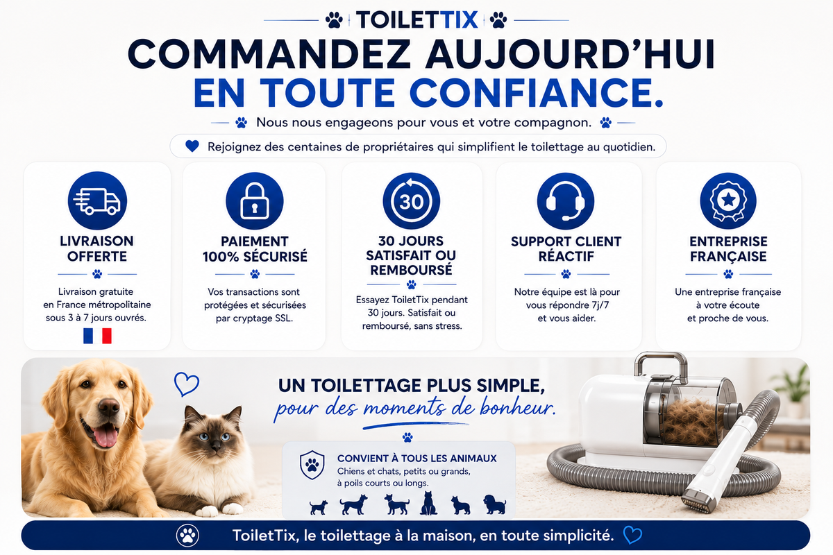 Kit de toilettage aspirant 6-en-1 pour chiens et chats