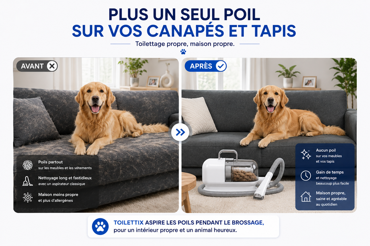 Kit de toilettage aspirant 6-en-1 pour chiens et chats