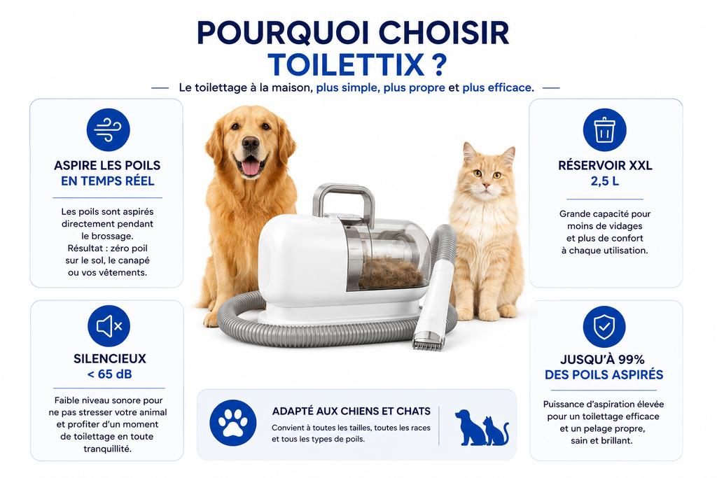 Kit de toilettage aspirant 6-en-1 pour chiens et chats