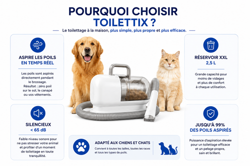 Kit de toilettage aspirant 6-en-1 pour chiens et chats