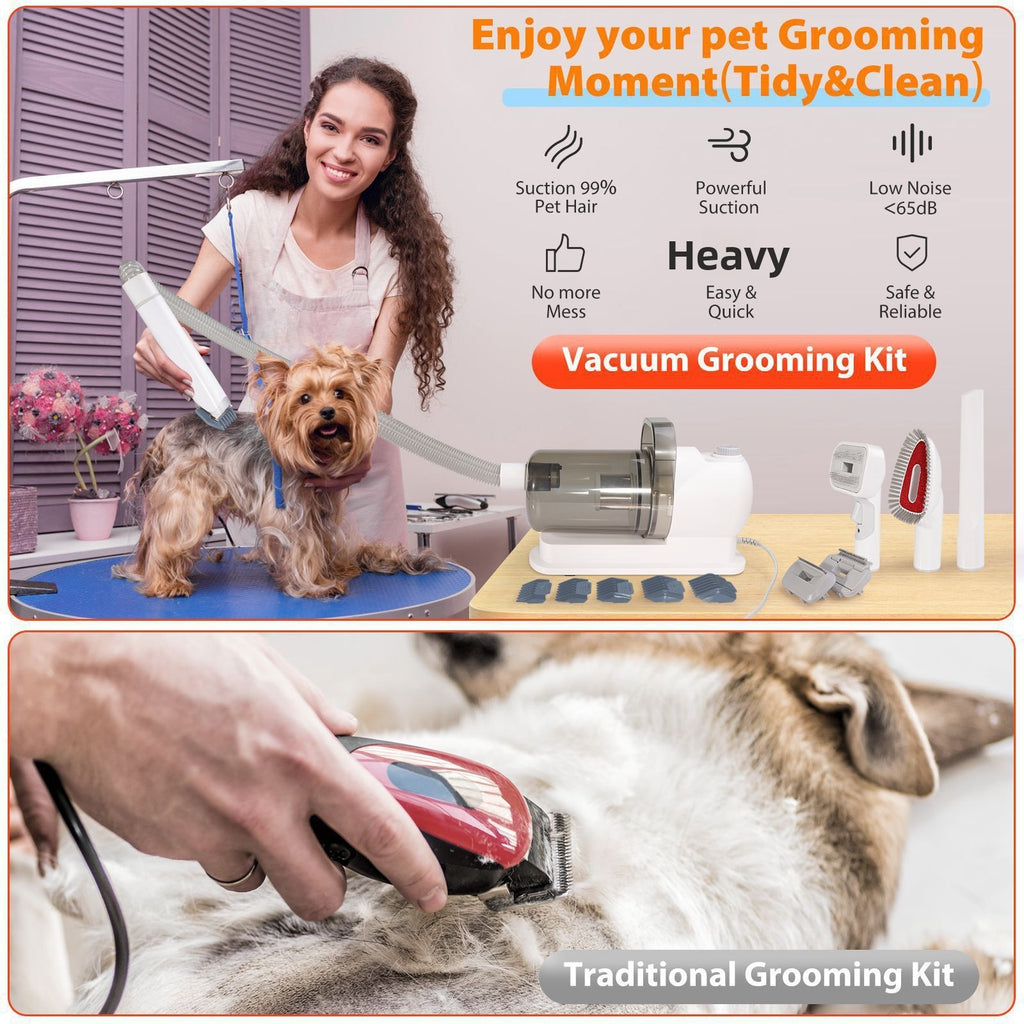 Kit de toilettage aspirant 6-en-1 pour chiens et chats