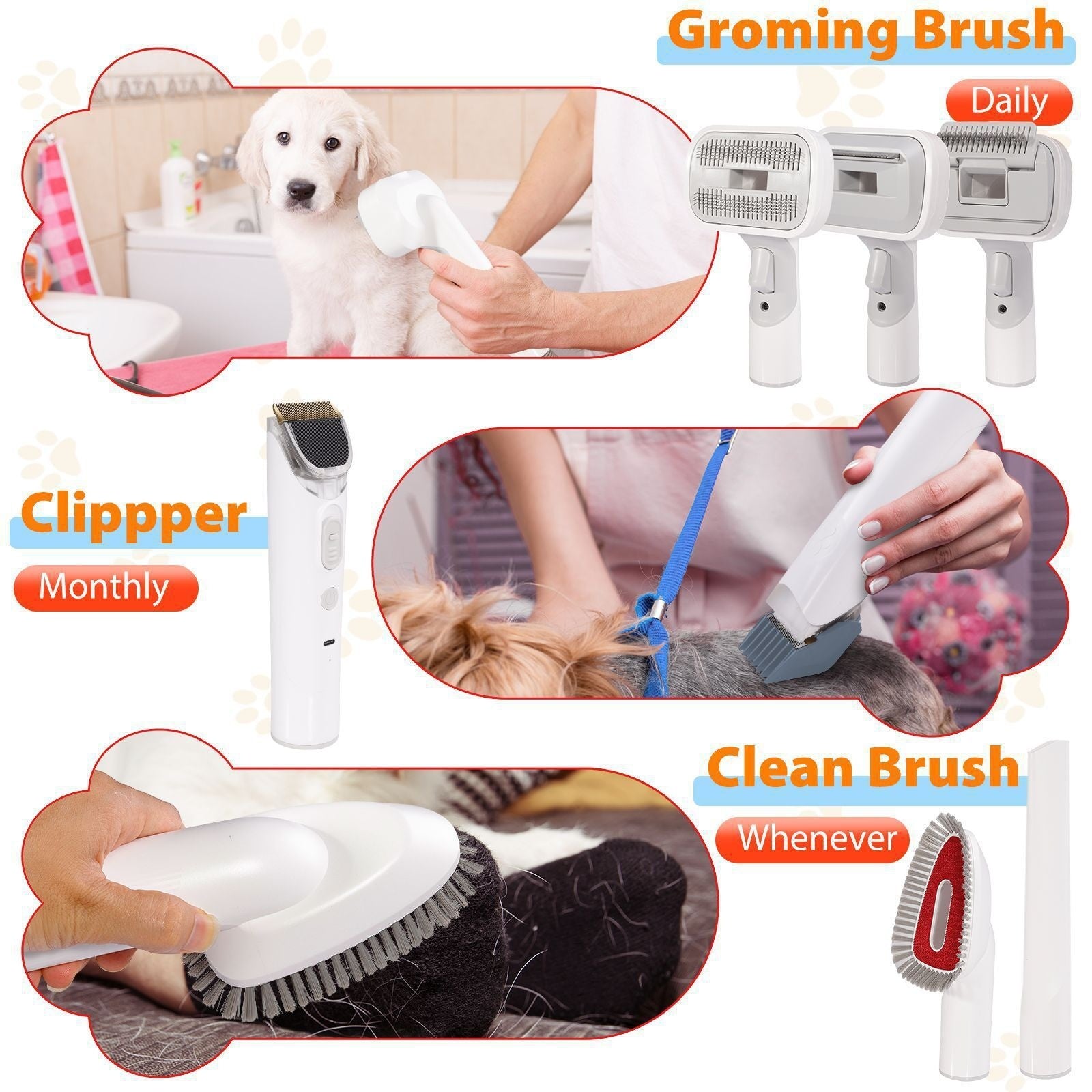 Kit de toilettage aspirant 6-en-1 pour chiens et chats