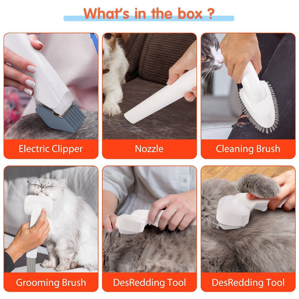 Kit de toilettage aspirant 6-en-1 pour chiens et chats