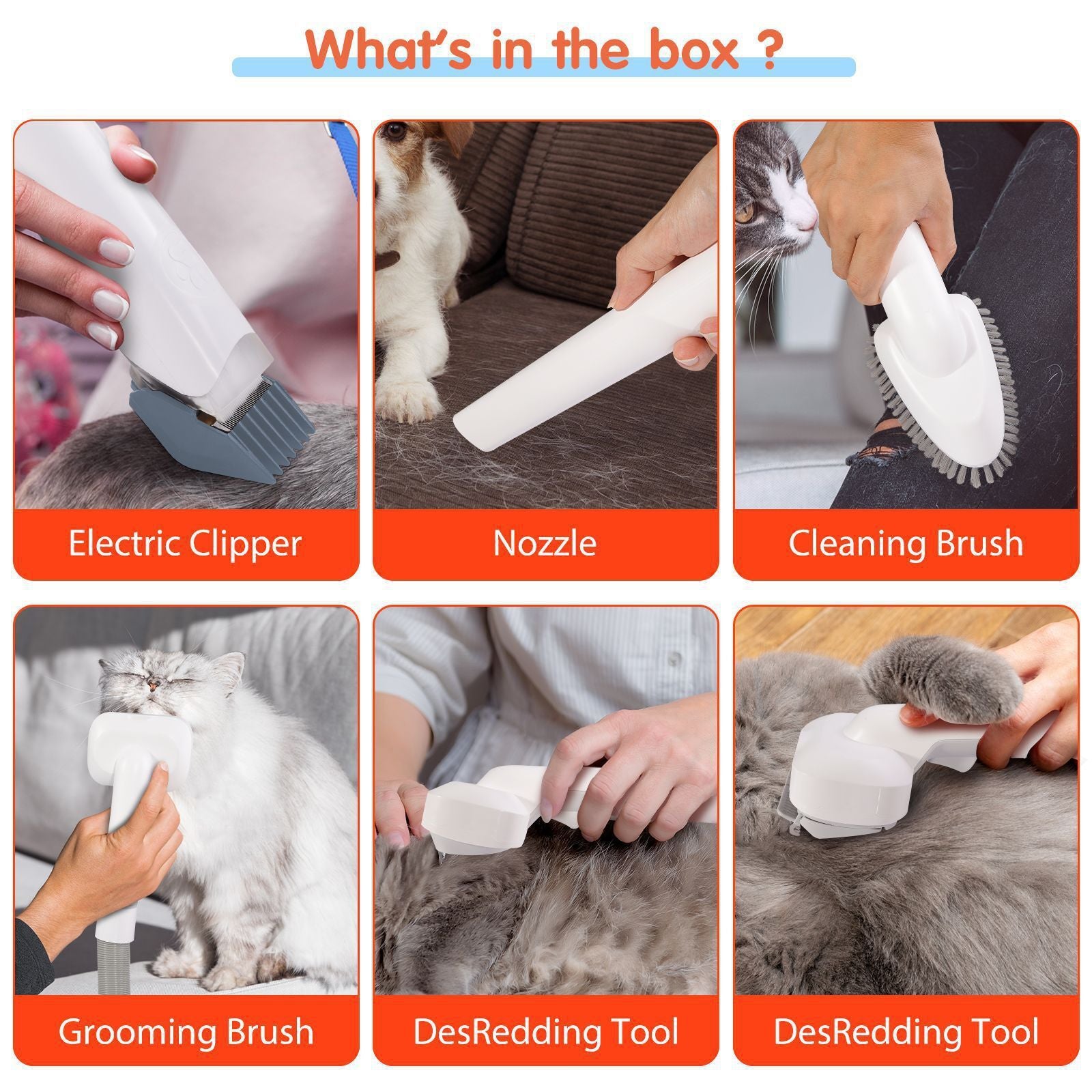 Kit de toilettage aspirant 6-en-1 pour chiens et chats